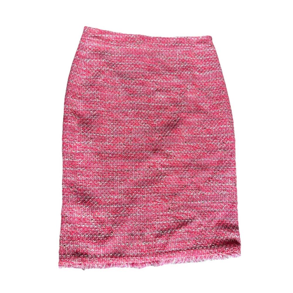 J.Crew Womens Tweed Pencil Skirt Pink Back Zip Frayed Hem Work Casual 2P PETITES - Picture 2 of 15